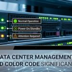 Illustration of blade server LED indicators with color codes
