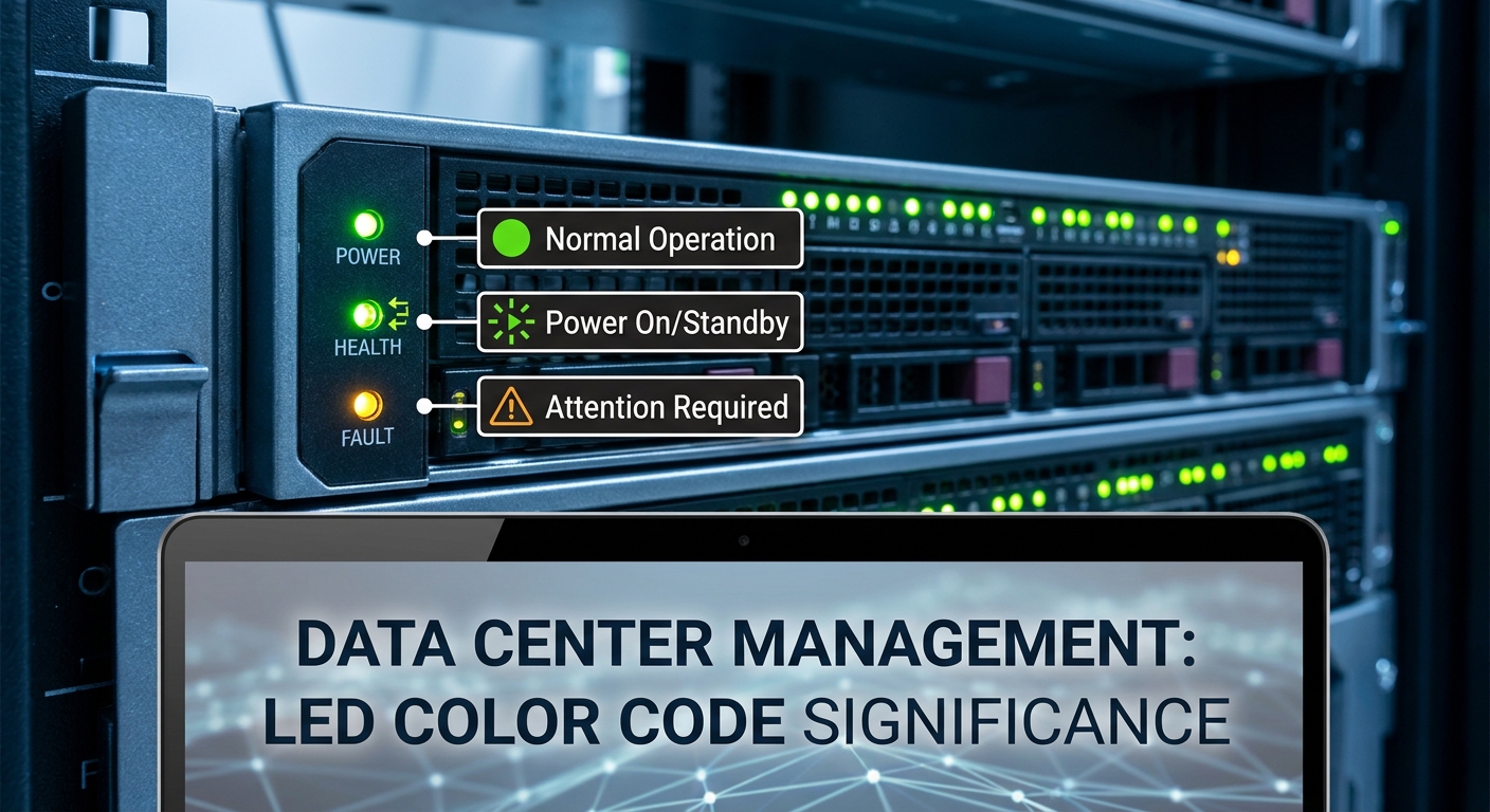 Illustration of blade server LED indicators with color codes
