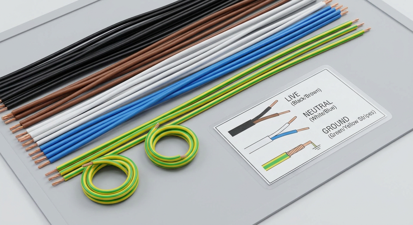 Visual representation of standard wire color codes for safe electronic connections