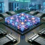 Futuristic circuit board with a neuromorphic chip and custom connectors
