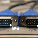 Close-up of VGA connector highlighting pin configurations and missing pins