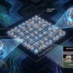 A detailed view of the Google Willow quantum processor with focus on qubits and indium bump bonding technology.