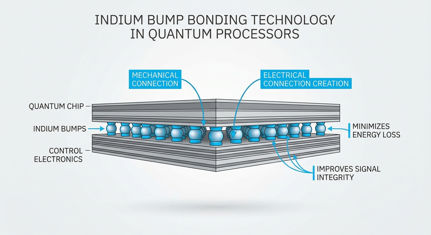 Diagram illustrating Indium Bump Bonding technology in quantum processors