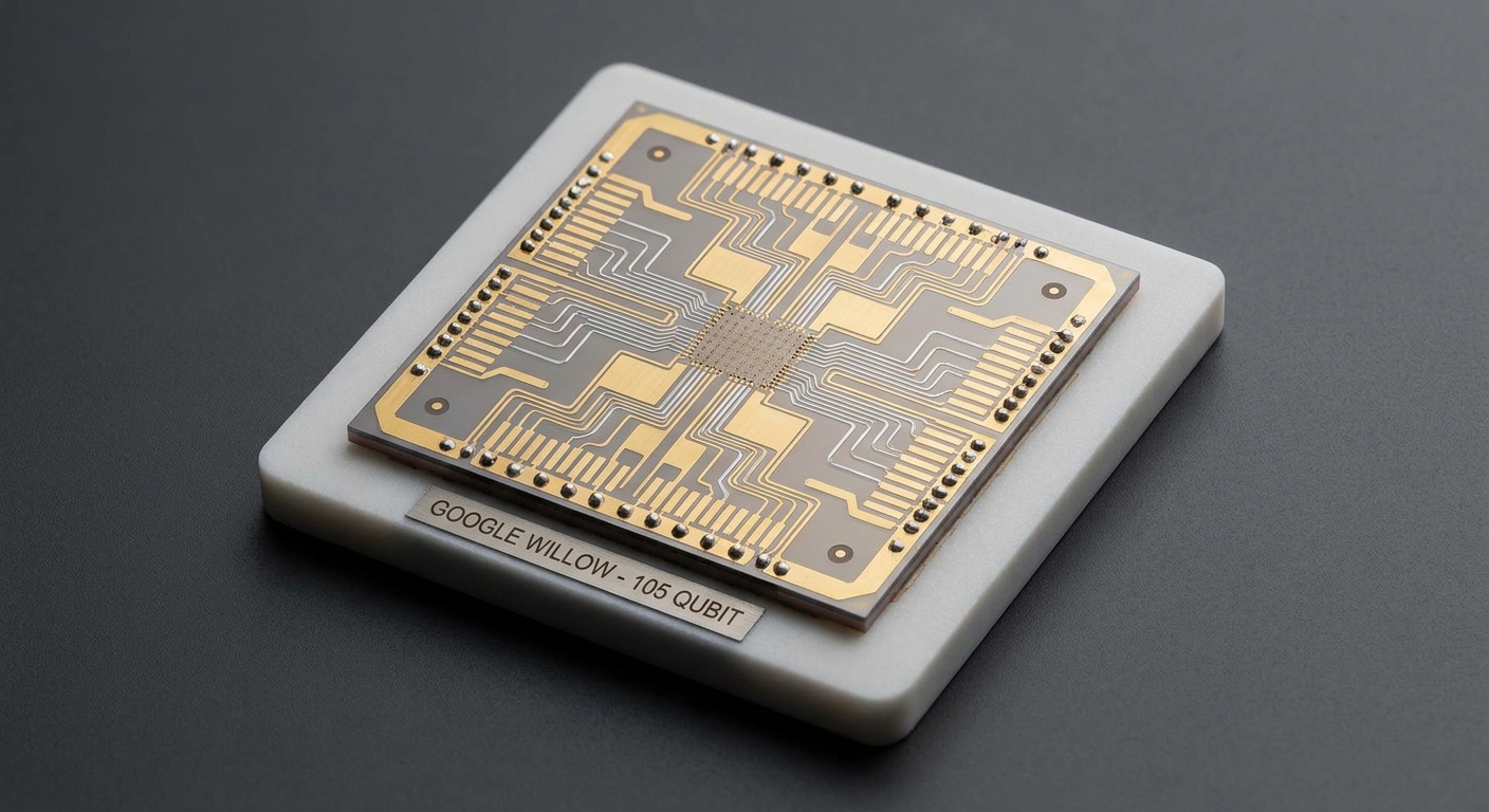 Close-up of the Google Willow Quantum Processor highlighting qubit architecture