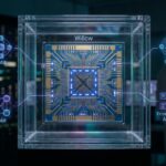 Hyper-realistic depiction of a quantum computer chip with qubits