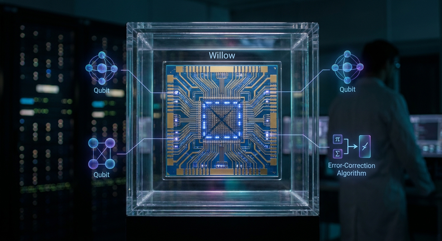 Hyper-realistic depiction of a quantum computer chip with qubits