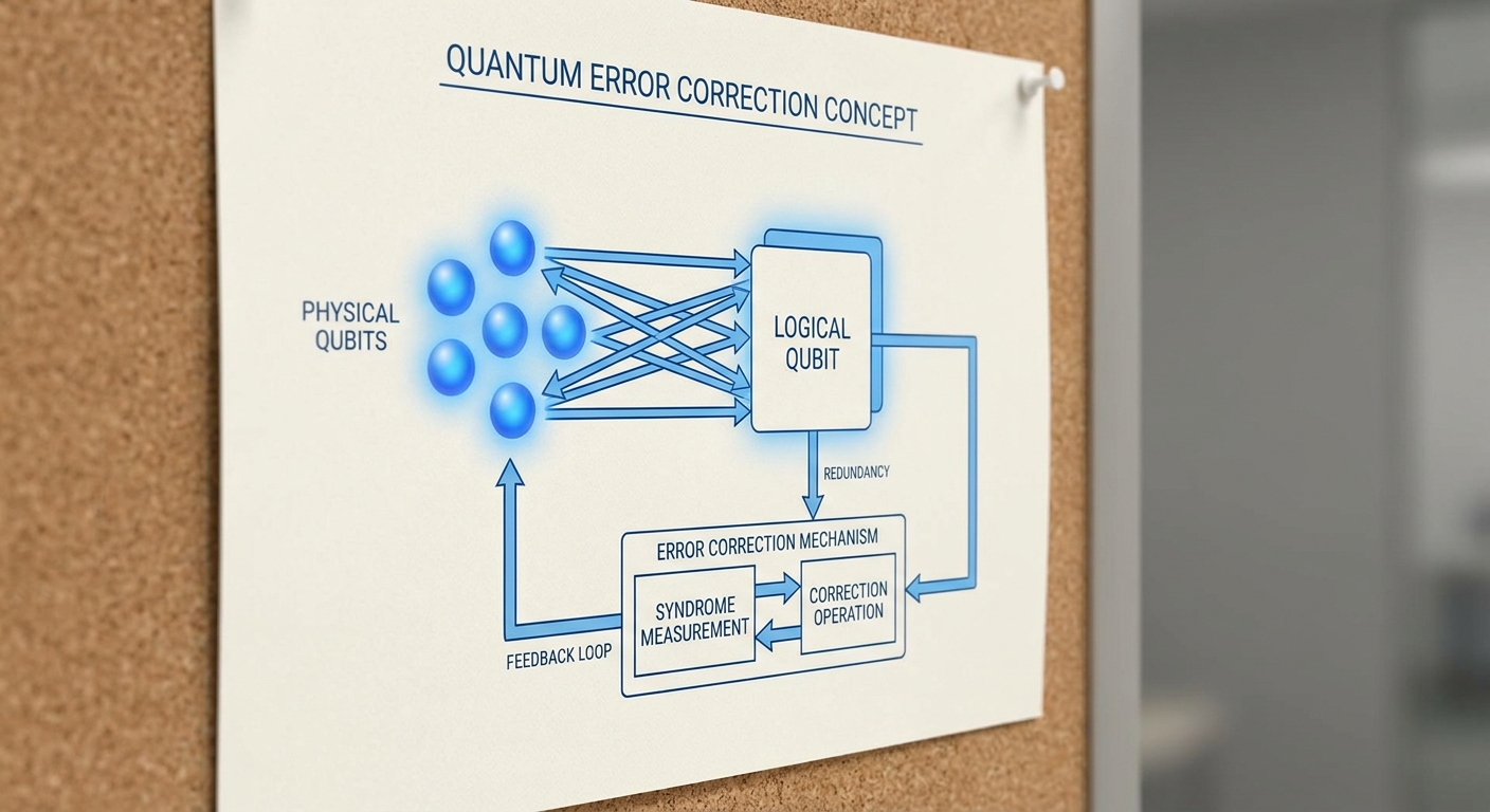 Diagram illustrating quantum error correction with qubits