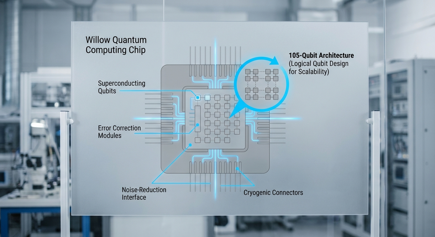 Technical diagram of the Willow quantum computing chip architecture