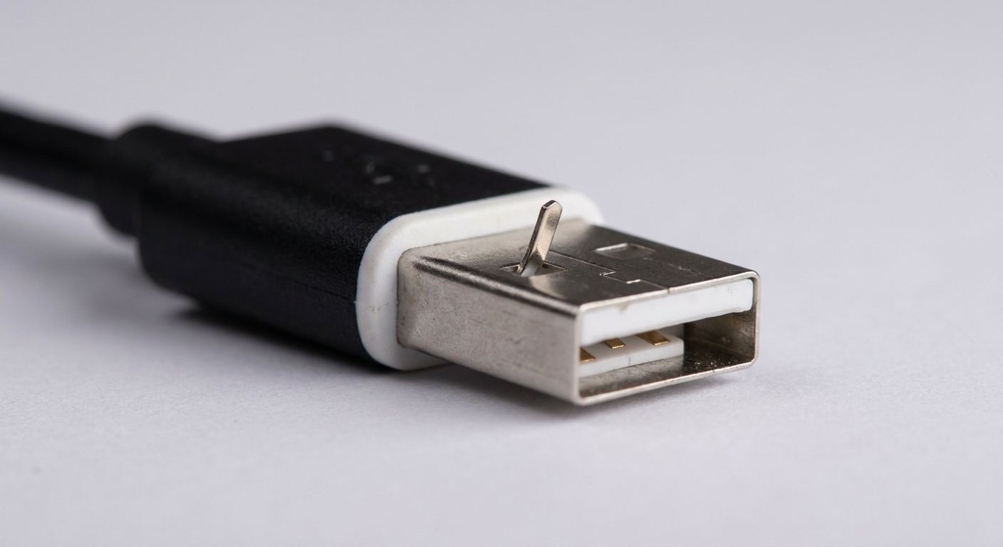 Photograph of a bent USB connector pin