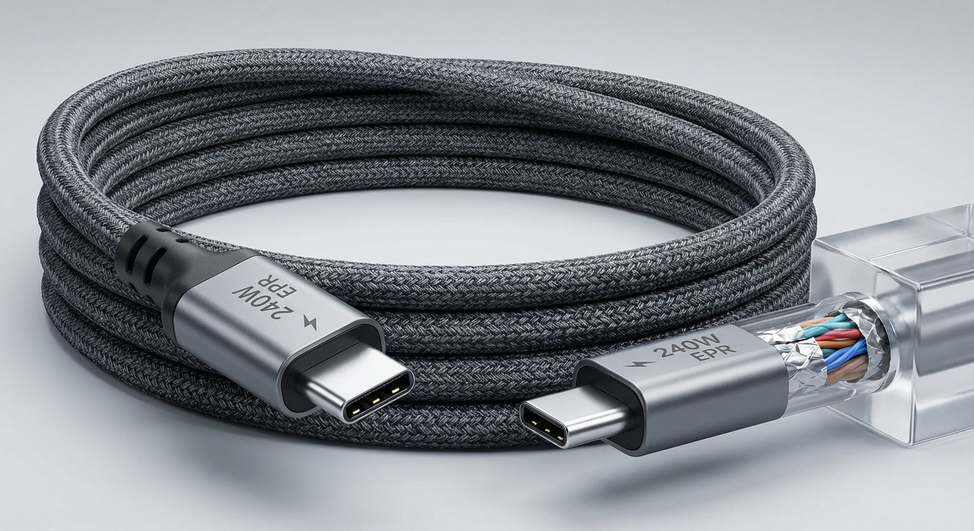 Photorealistic image of 240W EPR USB-C cable.
