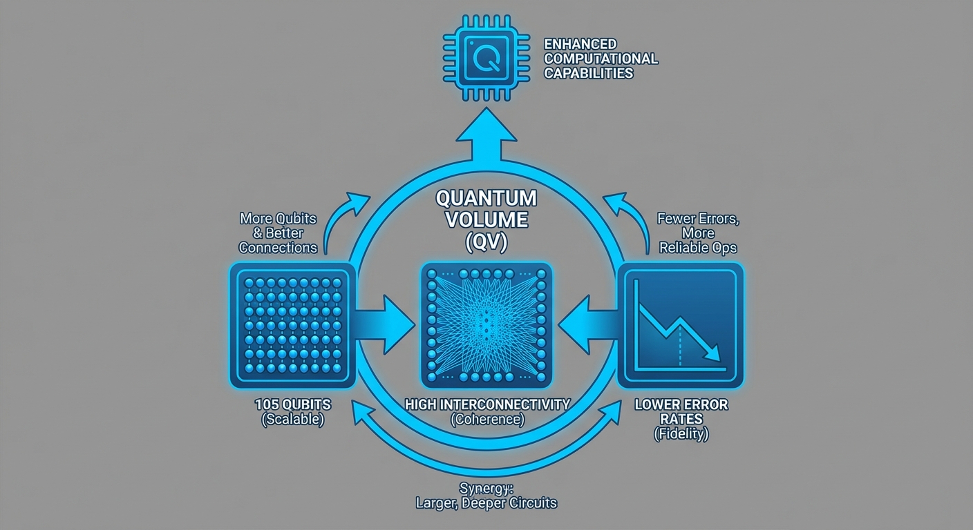 Diagram representing Quantum Volume concept in quantum computing.