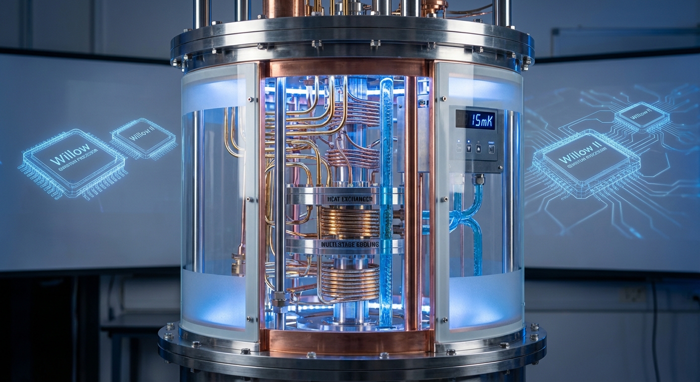 An advanced cryostat for quantum computing with visible components and cooling mechanisms