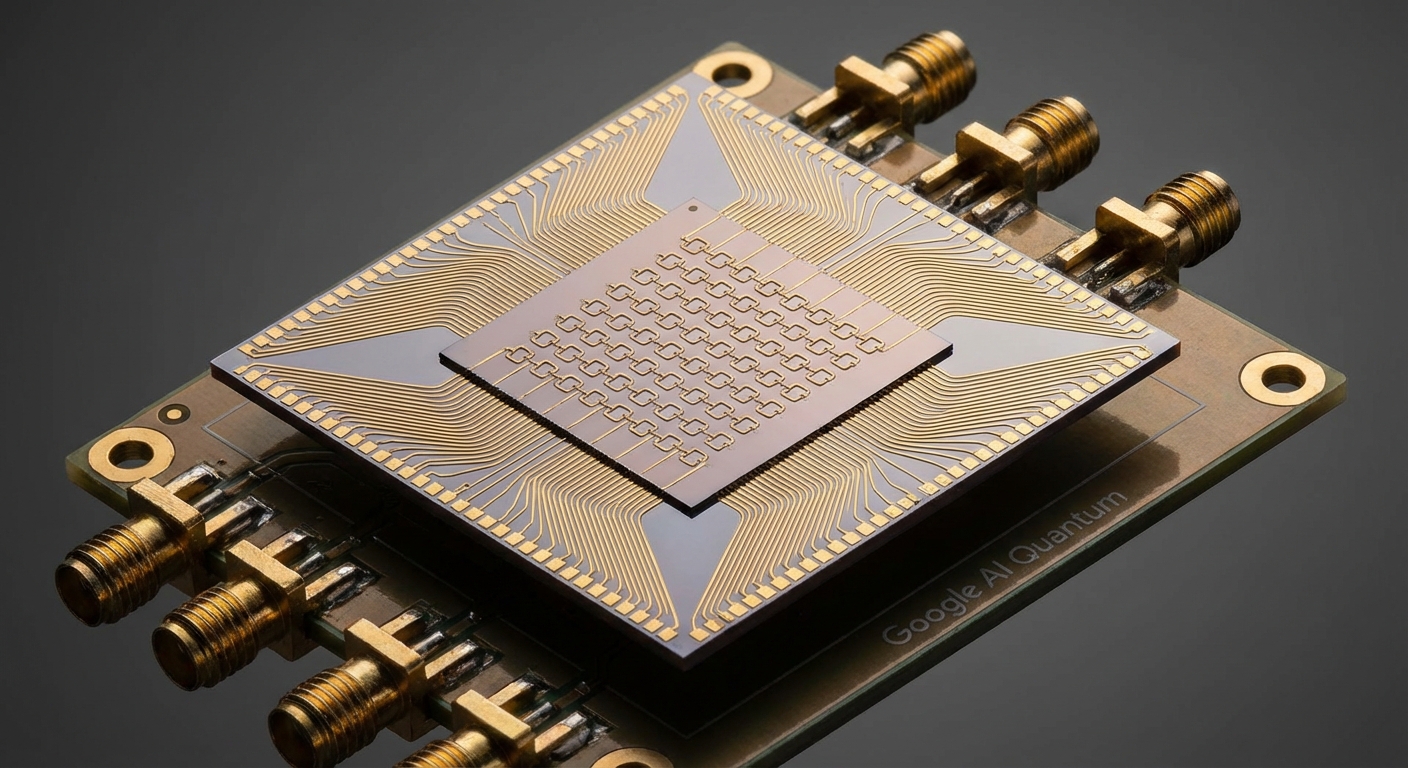 Close-up of Google's Sycamore quantum processor chip