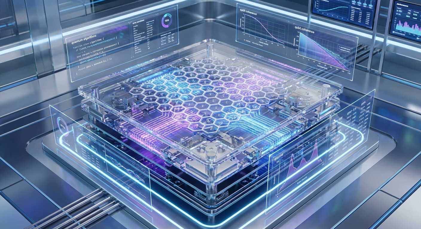 A detailed view of Google's Willow quantum chip in a high-tech lab environment