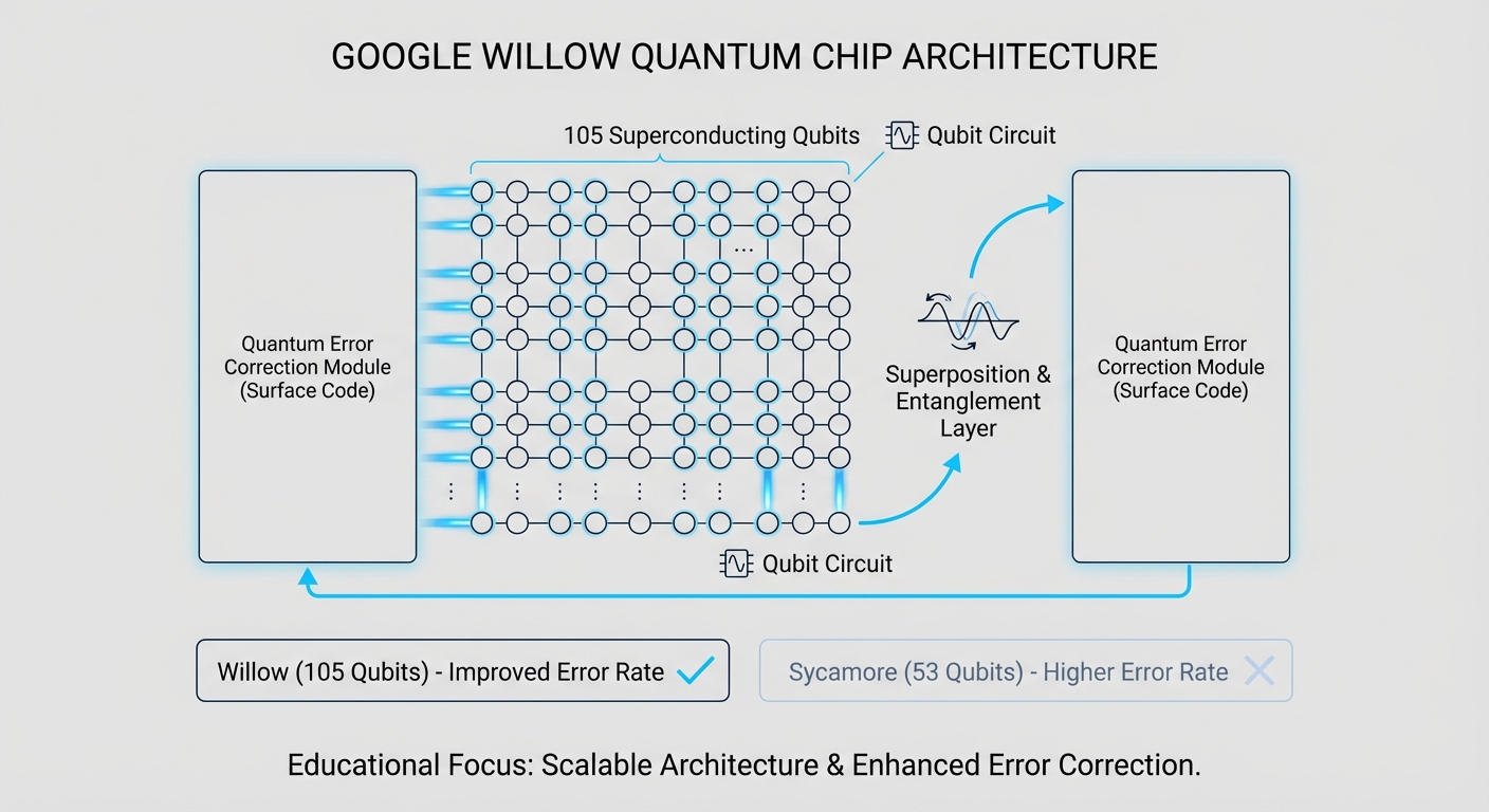 Diagram of the architecture of Google's Willow quantum chip.