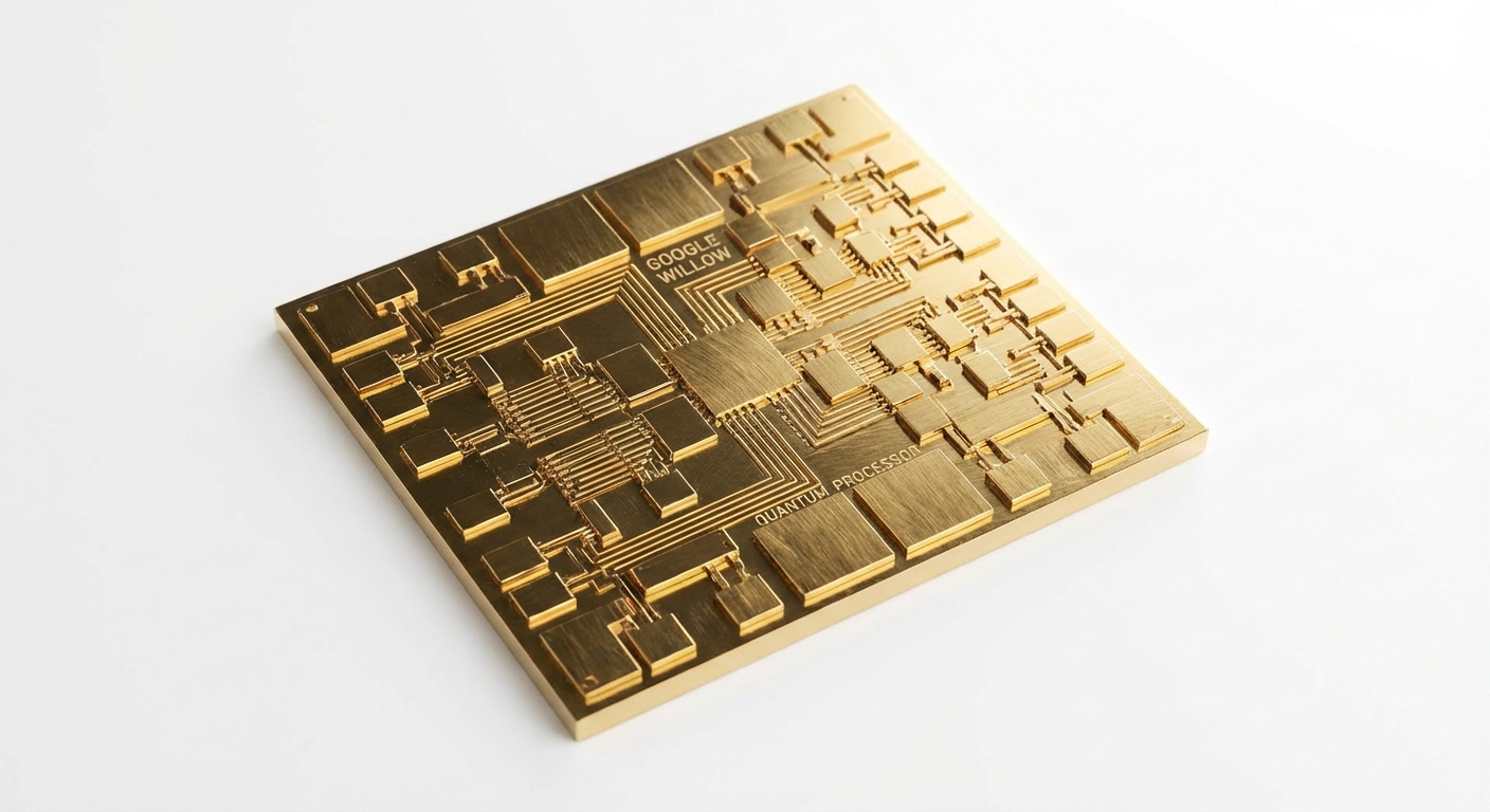 Photorealistic image of Google's Willow quantum chip.