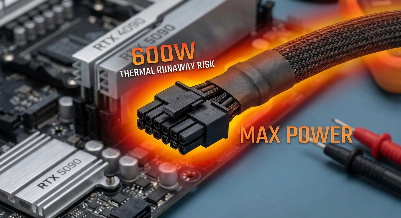 Close-up view of a 12VHPWR connector with heat indicators