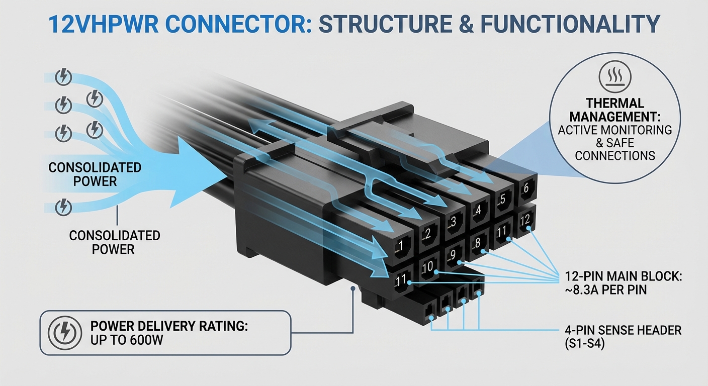 Diagram illustrating the structure and functionality of the 12VHPWR connector