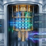 A visual representation of quantum gates and their fidelity metrics in a quantum computing architecture